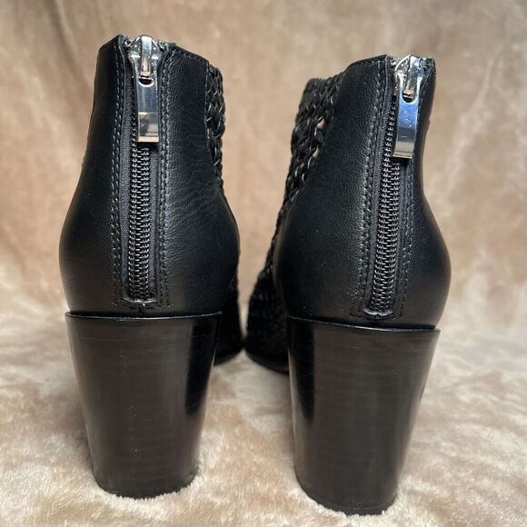 PAIGE Lilah Woven Leather‎ Block Heel Ankle Booties Boots Black Women's Size 9.5 - Picture 4 of 8